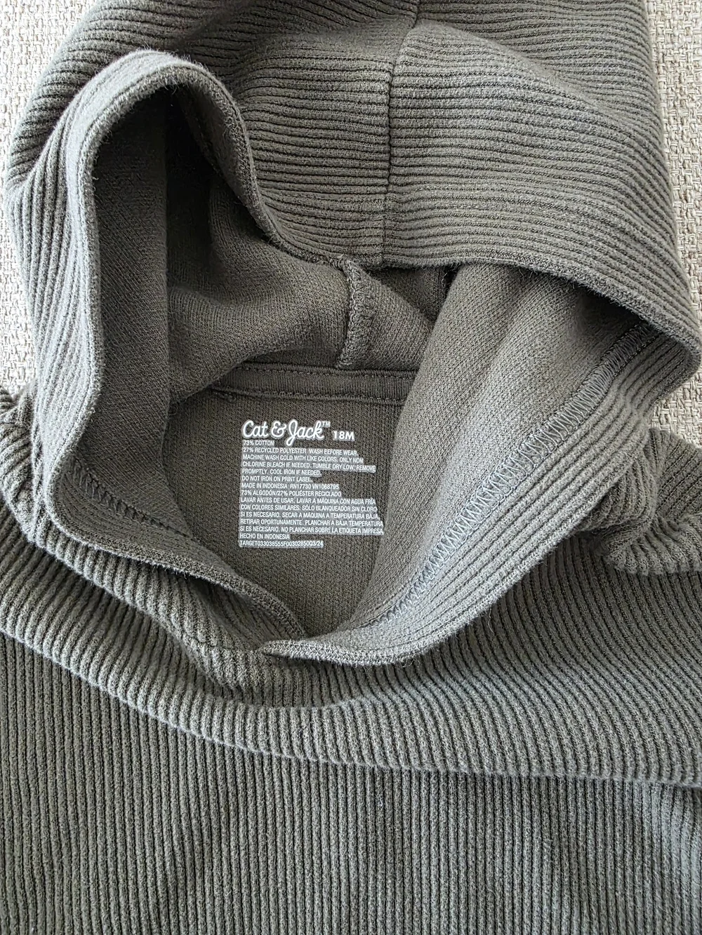 Cat & Jack Olive Hooded Ribbed Pullover Sweatshirt